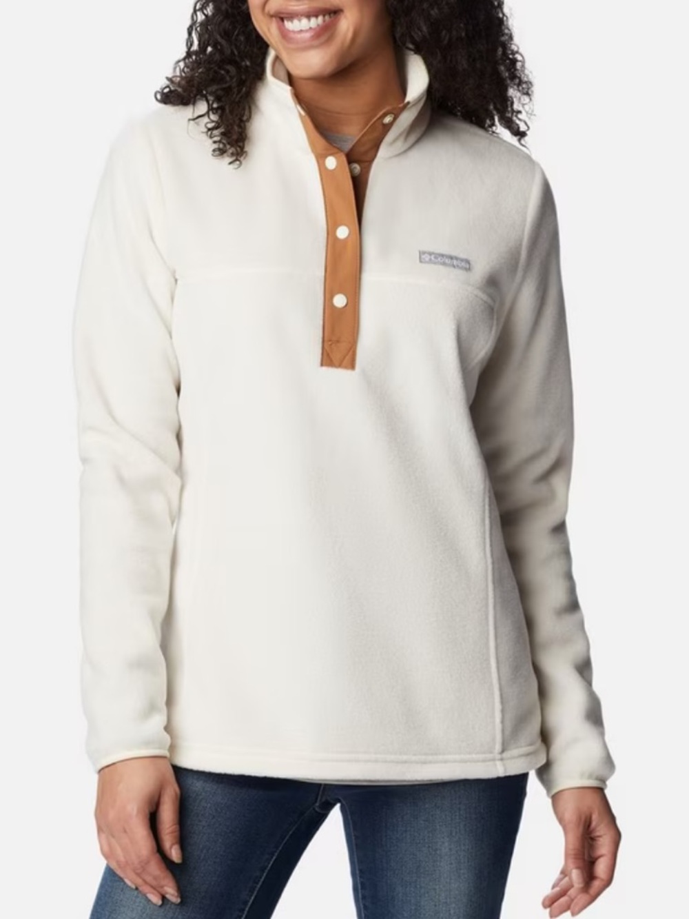 Columbia Womens 1X Benton Springs Half Snap Pullover Cream Brown Outdoor Layers